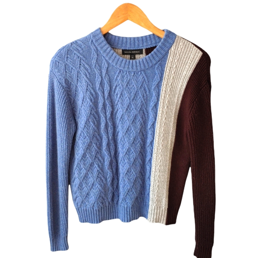 Banana Republic Blue, Grey, Brown Colorblock Long Sleeve Sweater Size XSP